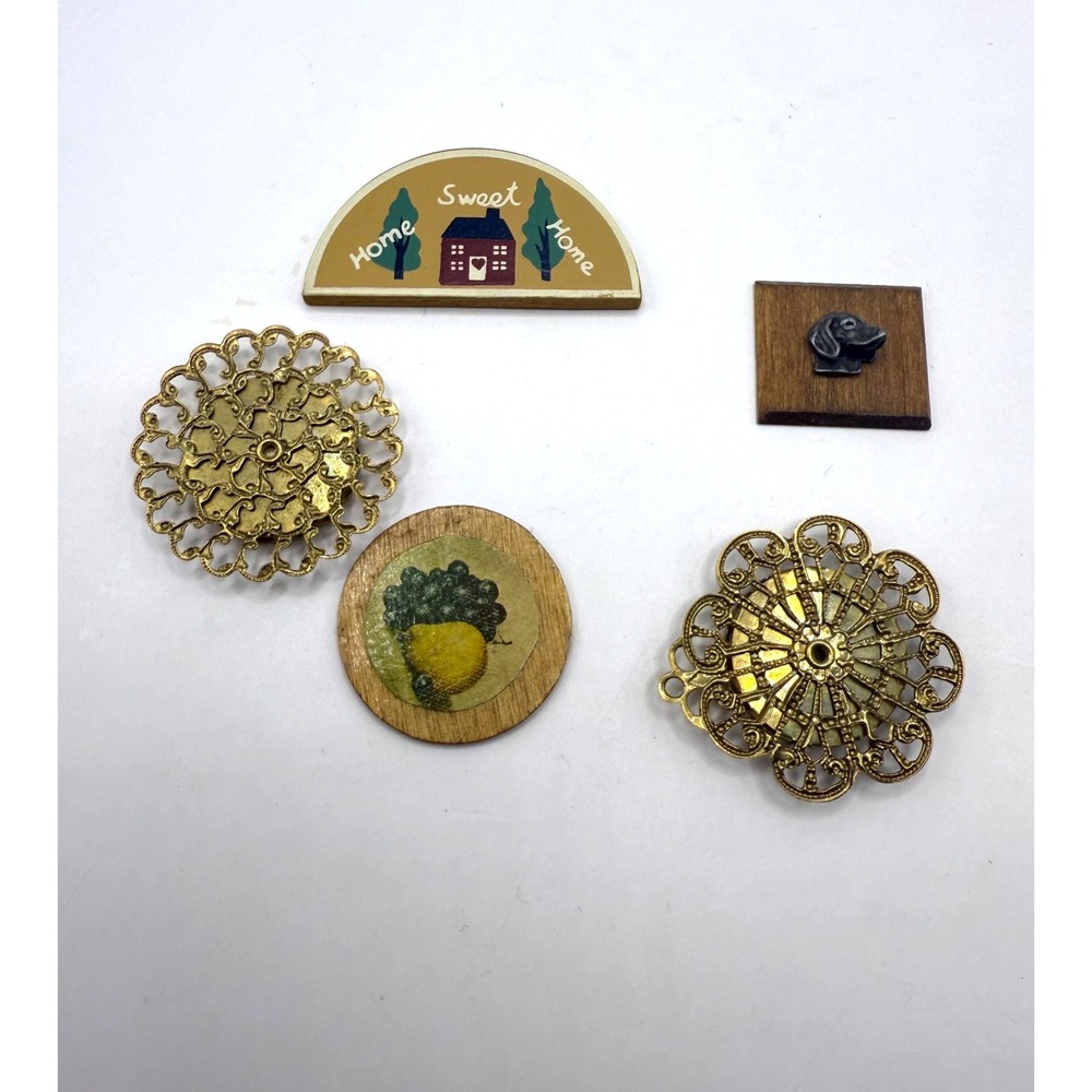 Vintage Dollhouse Miniature Wall & Decor Lot Brass, Wood Plaques • 1-12 Scale
